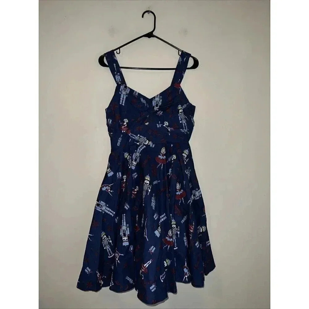 Modcloth Retro Nutcracker Dress Navy Blue Sleeveless "Pin Up" Pockets Small - Picture 1 of 4